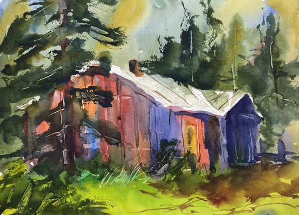 An abandoned cabin in the woods