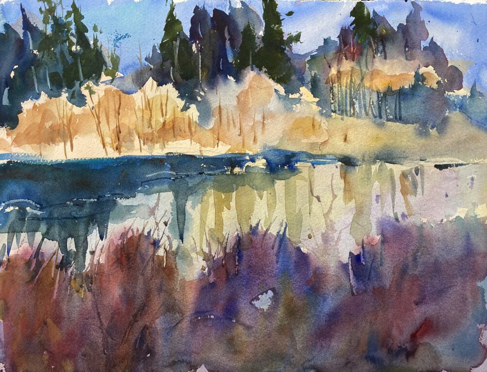 Watercolor painting of a marsh