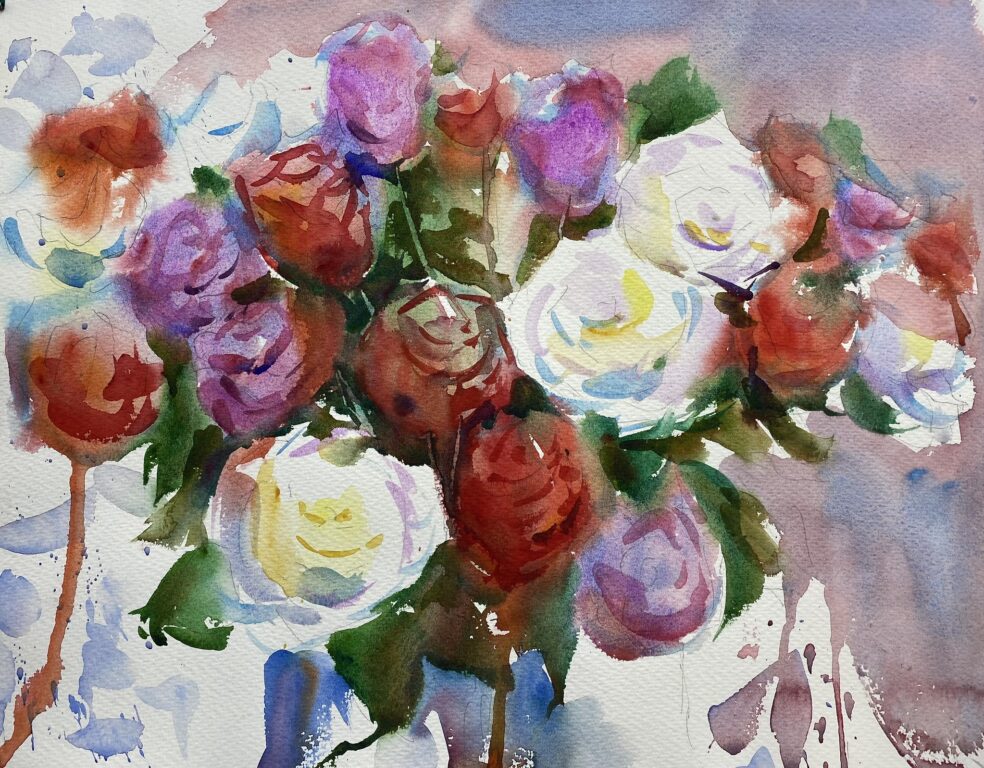 Watercolor painting of a bouquet of roses