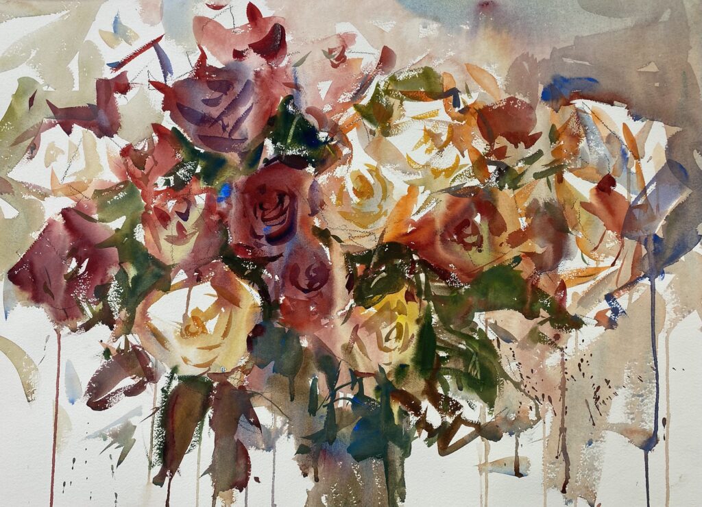 Watercolor painting of a bouquet of roses