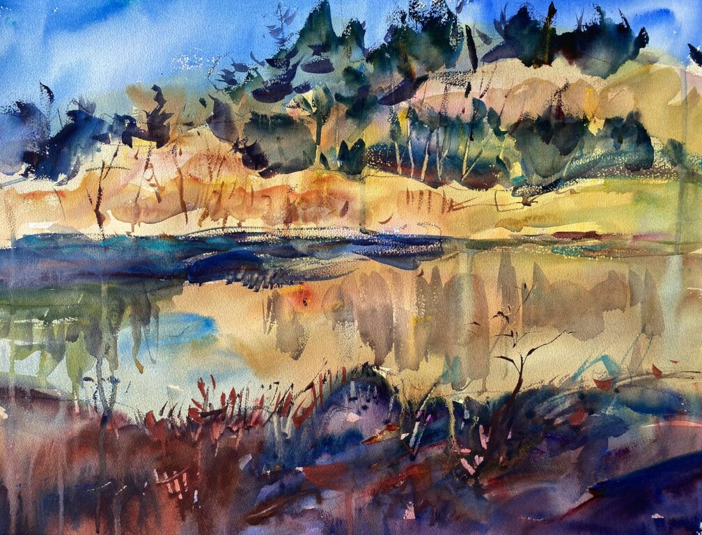 Watercolor painting of a marsh